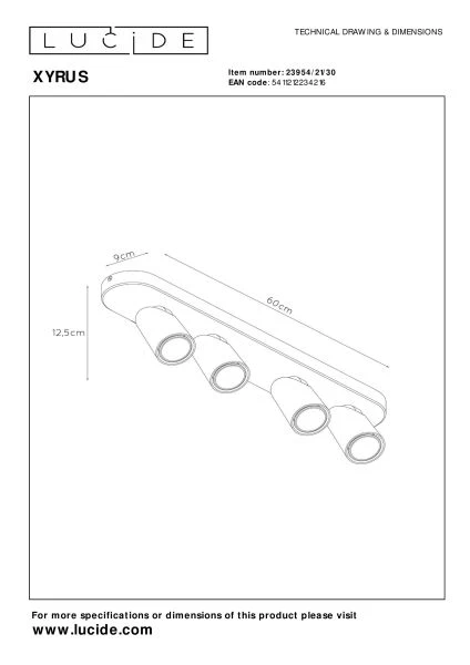 Lucide XYRUS - Plafondspot - LED Dim to warm - GU10 - 4x5W 2200K/3000K - Zwart - technisch